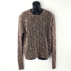 Polo Ralph Lauren Mens Rib Knit Sweater Brown Heather Crewneck Fisherman Sz L